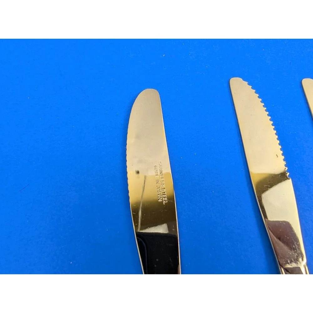 Vintage Stainless Steel Japan Silver Gold Tone Floral Butter Knife Set of 5